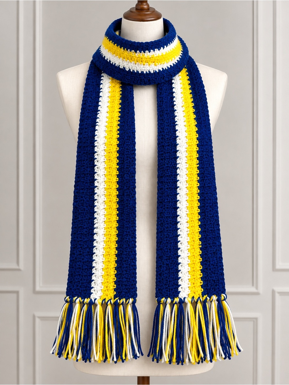 Blue, Yellow & White Striped Knit Scarf